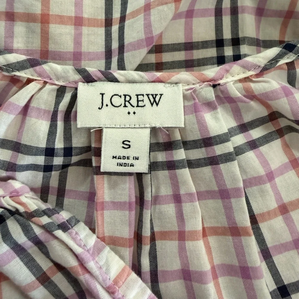 J. Crew Plaid Ruffle Trim Peasant Top